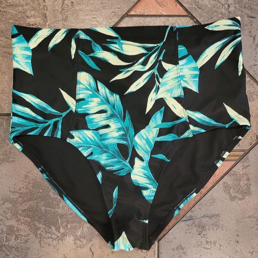 Old Navy Black Leaf Print Swim Bottom